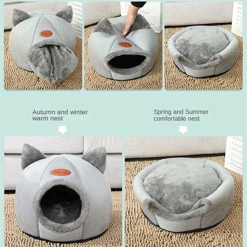 Gemütliches 2-in-1 Haustierbett & Kuschelhöhle